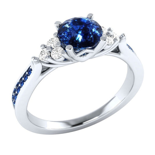 New inlaid sapphire zircon ring European and American hot-plated 925 silver princess engagement ring