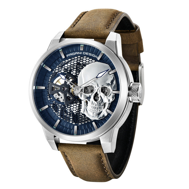 Skull Sapphire Mirror Mechanical Waterproof Hollow Belt Watch