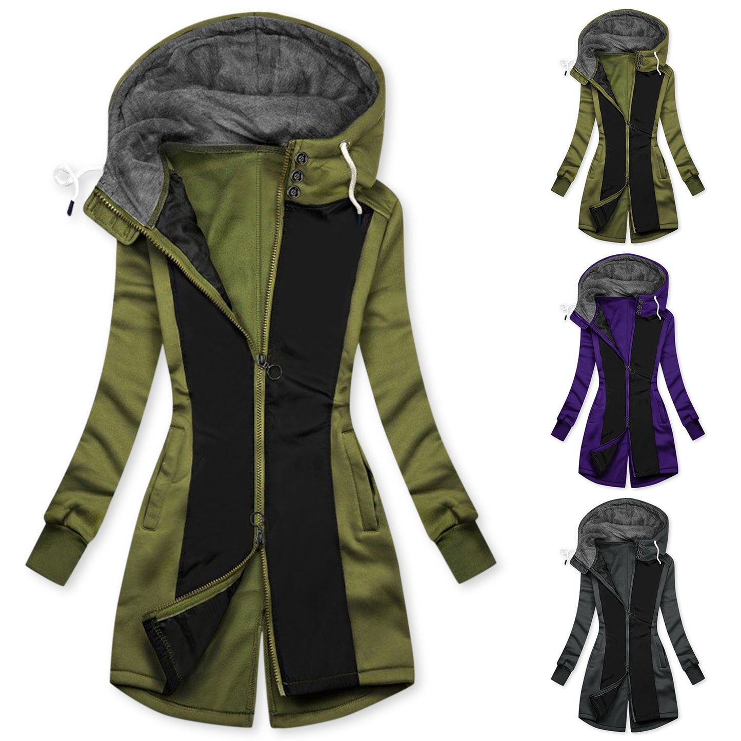 Ladies Hooded Ladies Sweatshirt Fleece Mid-length Jacket