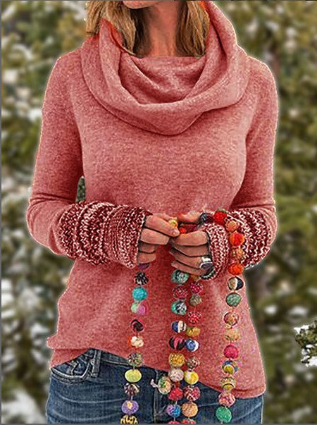 Scarf collar solid color sweater