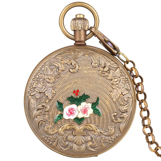 Carved small flower pocket watch