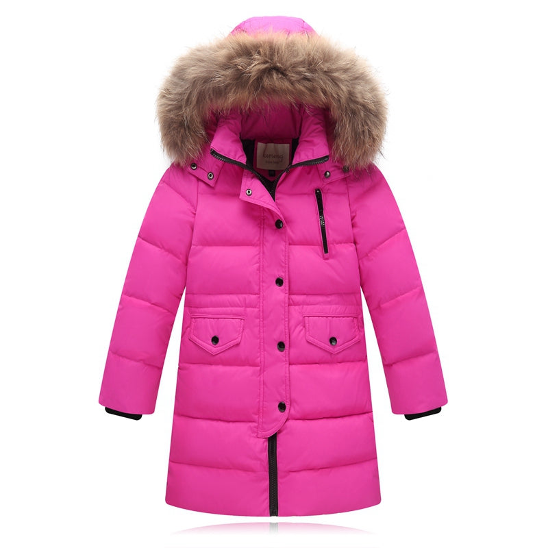 Children's Down Jacket Girls Mid-length Thick Fur Collar Men