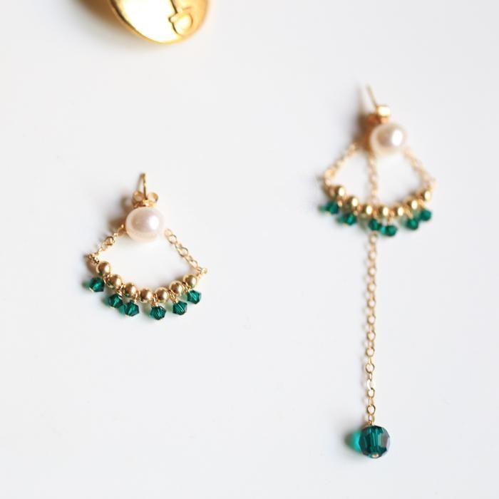 Emerald Asymmetric Stud Earrings