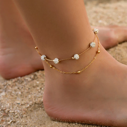 Shambhala Diamond Ball Crystal Anklet