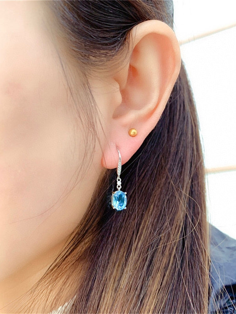 Fashion Natural Aquamarine Topaz Ear Hook Earrings