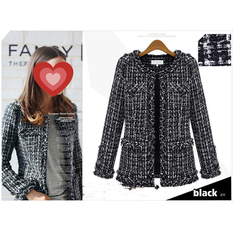 Autumn And Winter Popular Black And White Plaid Tweed Plus Size Women's Jacket