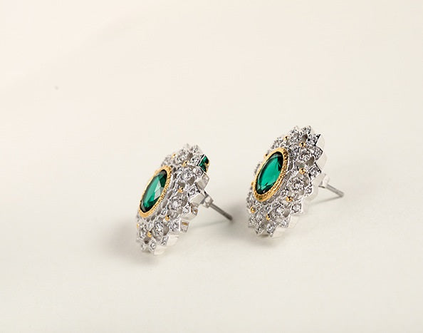 Craft retro hollow green zircon 925 Silver Earrings