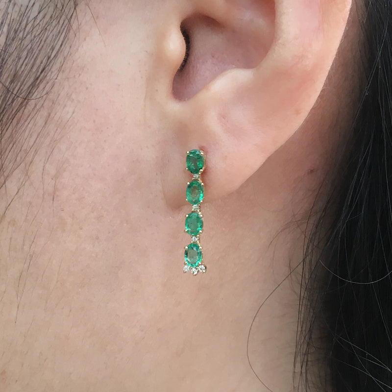 Natural Emerald Stud Earrings S925 Silver Fashion