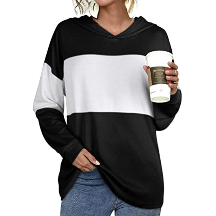 Style Hit Color Hooded Long-sleeved Casual Sweater Women