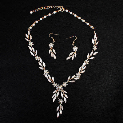 Earrings necklace bridal jewelry three-piece alloy plating European and American bride set jewelry set