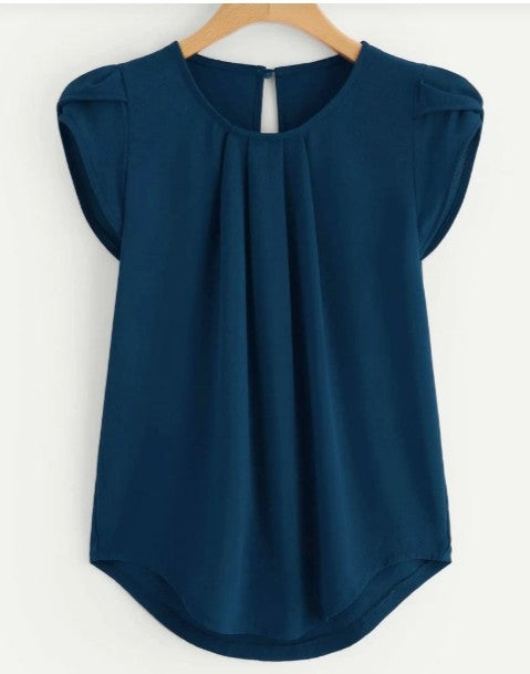 Chiffon Solid Color Short-sleeved Round Neck Casual