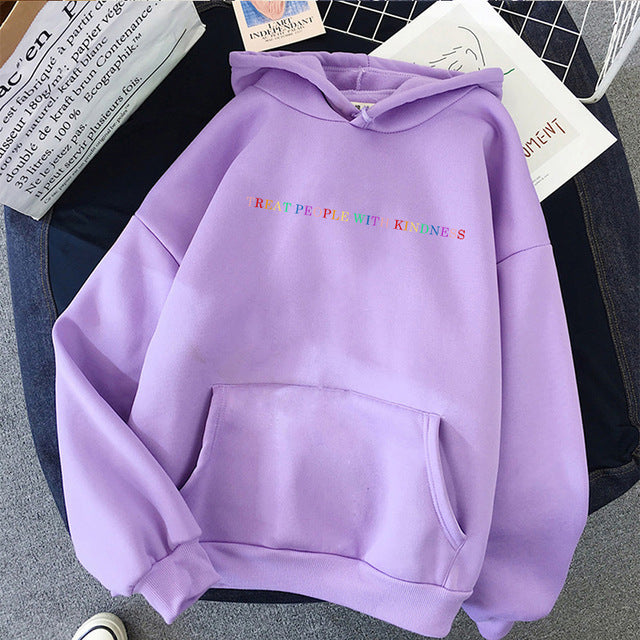 Hooded Letter Sweater Solid Color Loose Casual Women's Clothing