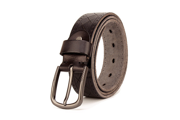 Men's leather pin buckle head leather