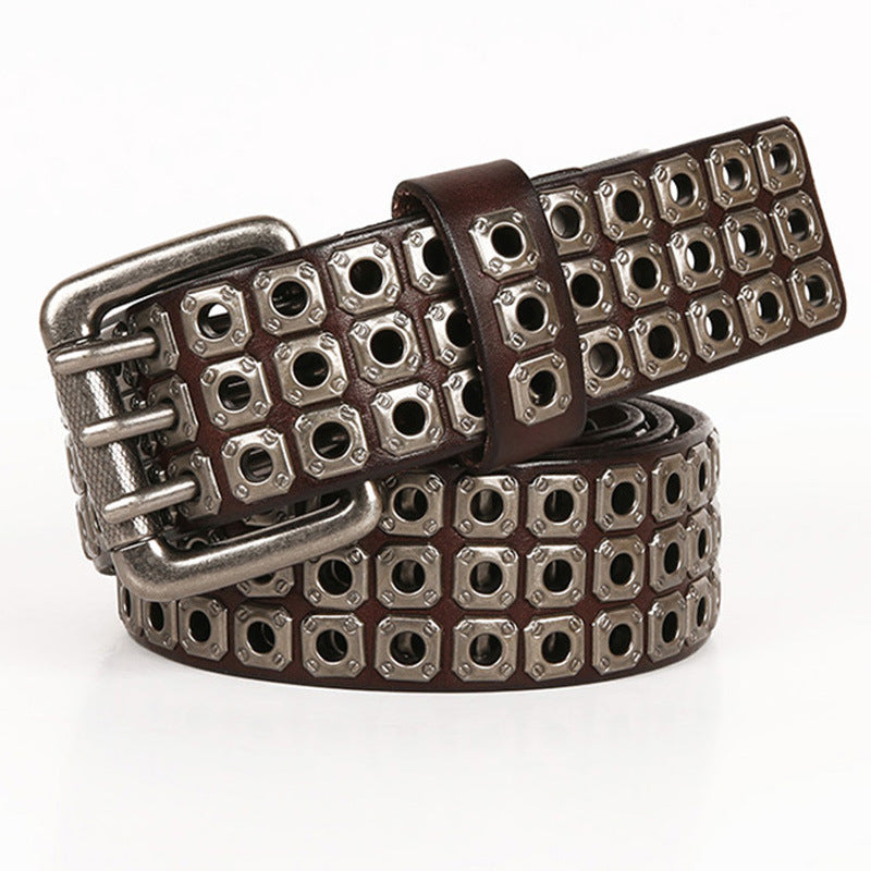 New Corns Hollow Rivet Men's Leather Belt