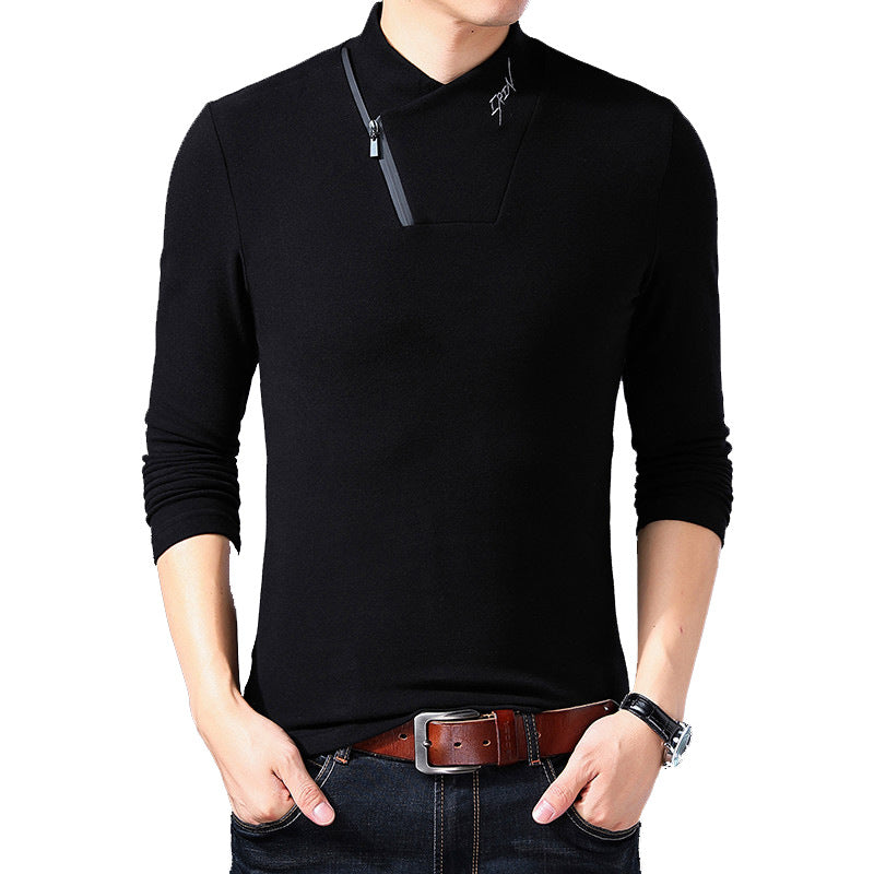 Men's half high collar zipper long sleeve T-shirt