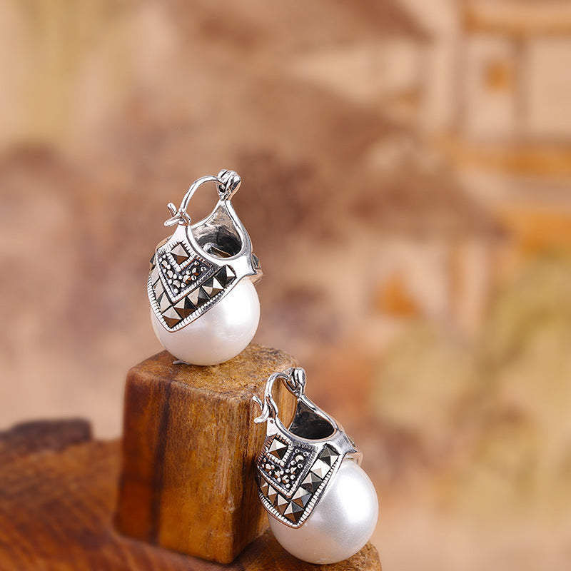 Handmade Silver Women's Pearl Ear Clip Clothing Accessories Jewelry