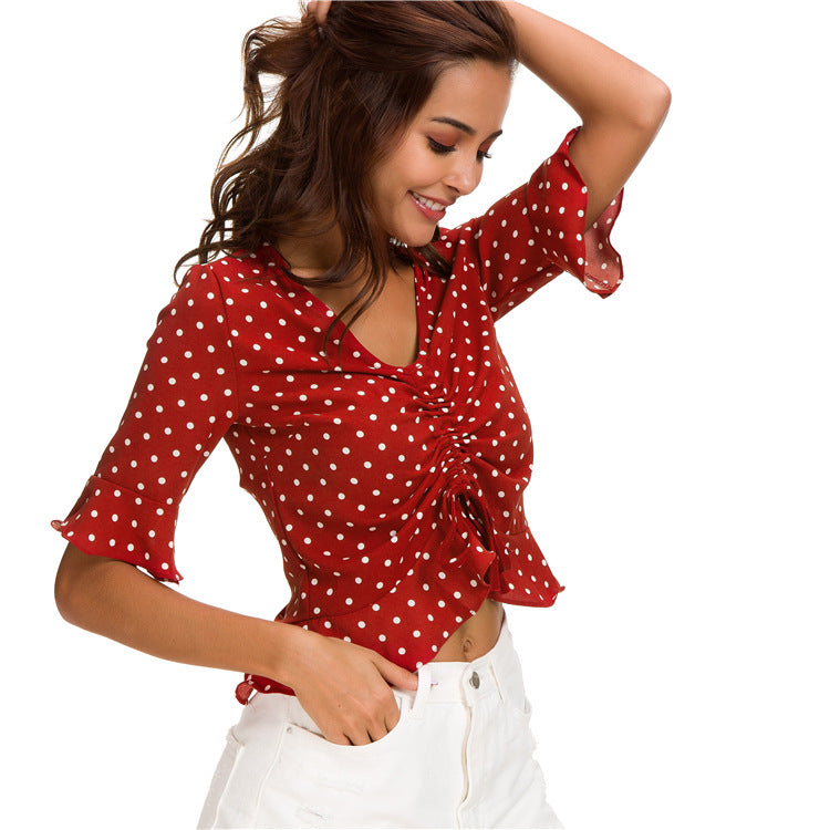 Drawstring Polka Dot Shirt