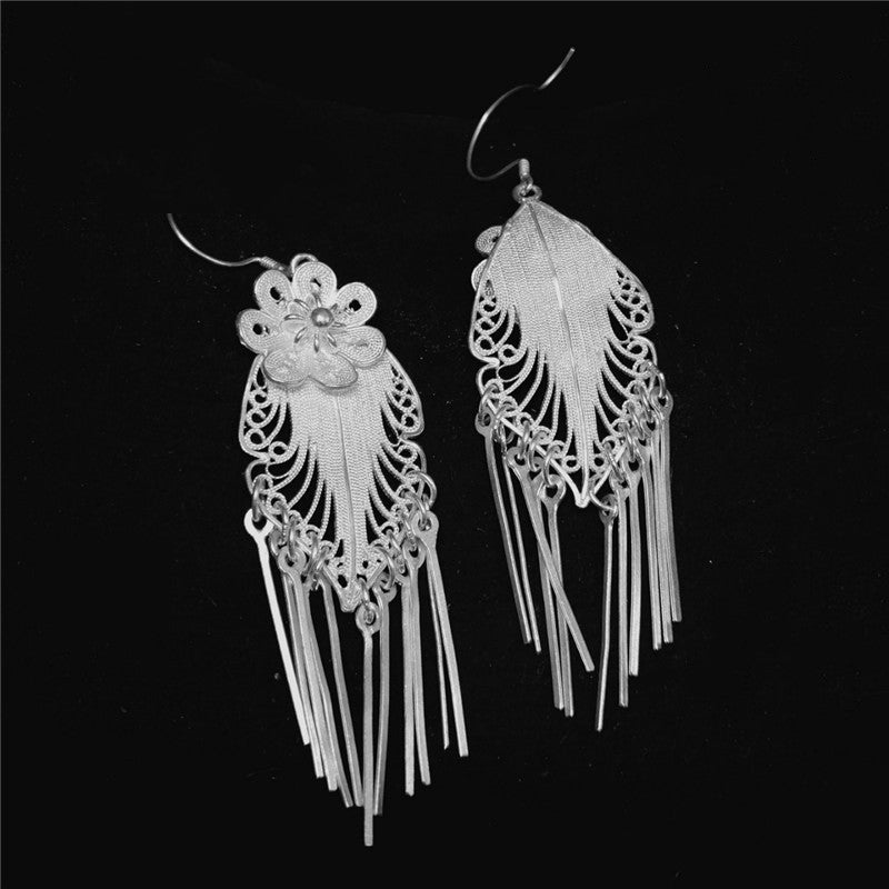 Flower tassel sterling silver earrings