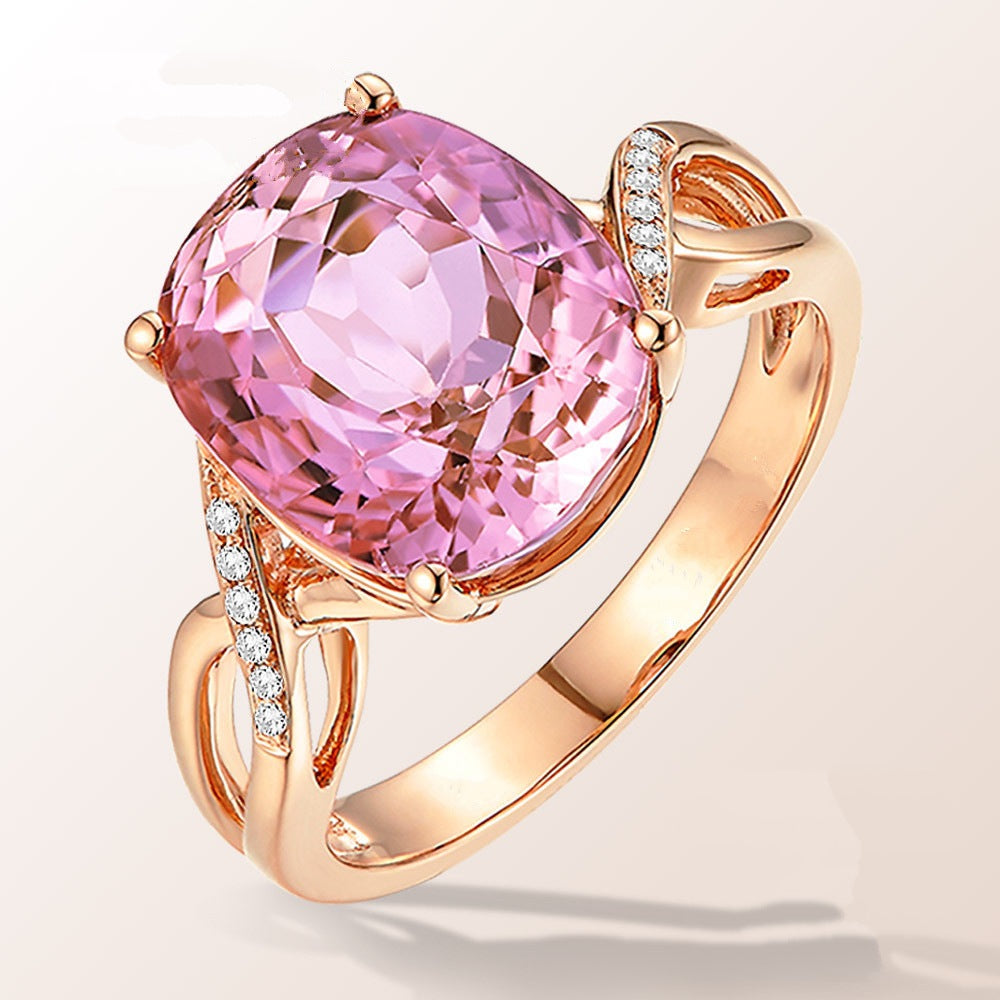 Tourmaline Ring, The European And American Fashion Engagement Ring Female Powder Crystal Inlay Zircon Ring