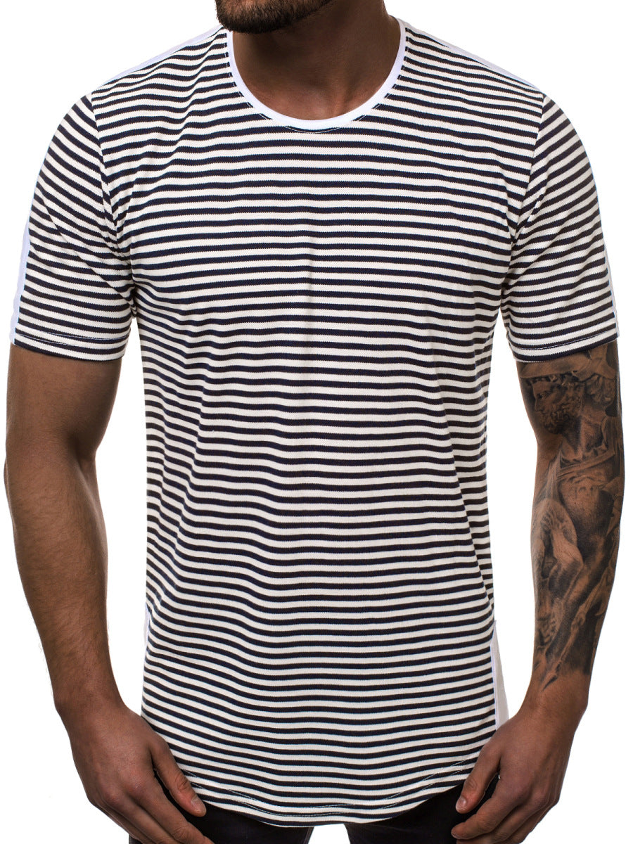 Striped gradient casual round neck t-shirt