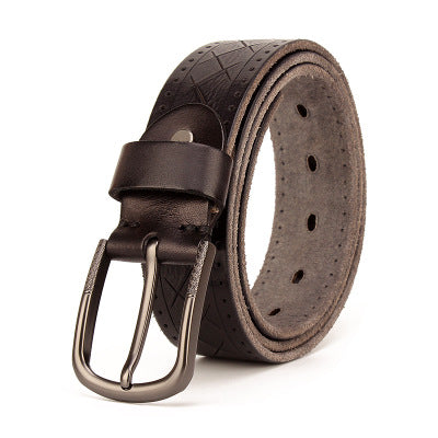 Men's leather pin buckle head leather