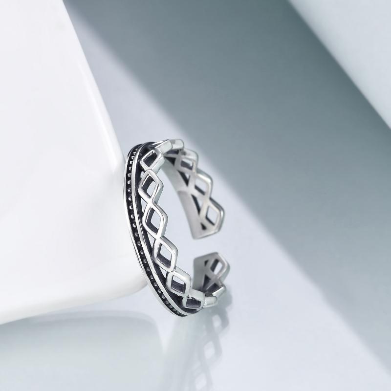 Sterling Silver Hollowed-out Opening Ring For Man And Woman