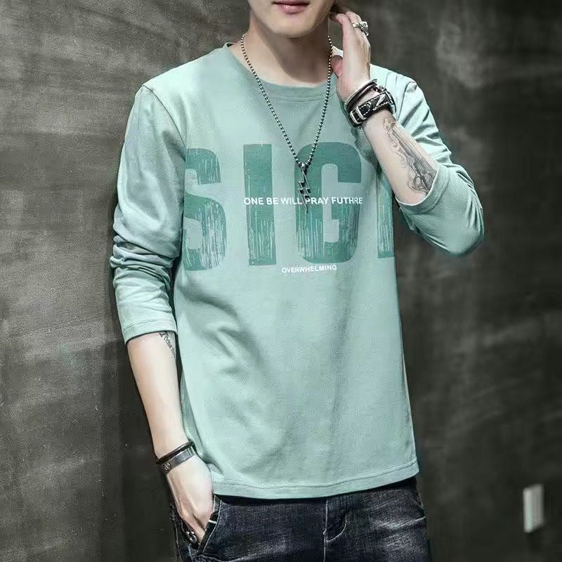 Long Sleeve T-Shirt Men's Round Neck Korean Slim Men's Clothes Autumn Clothes