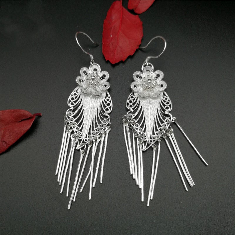 Flower tassel sterling silver earrings