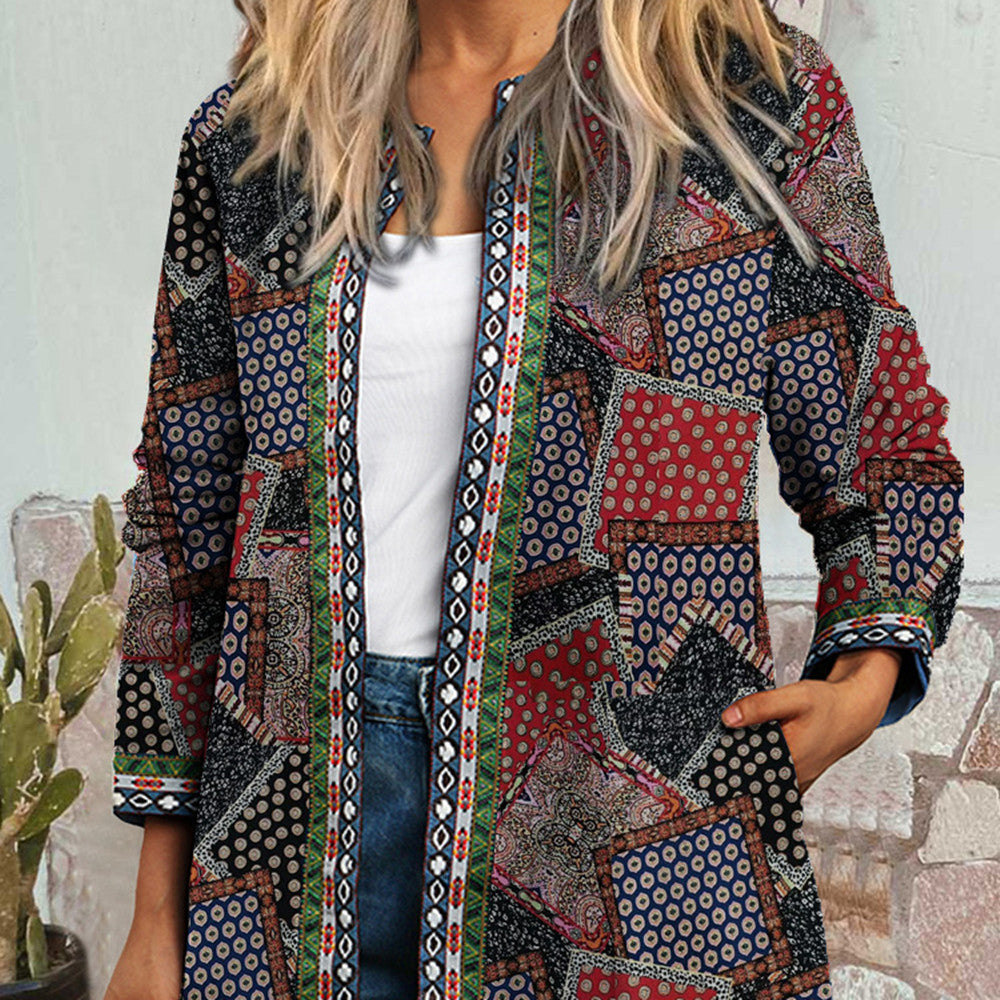 Vintage Ethnic Ladies Print Long Sleeve Jacket