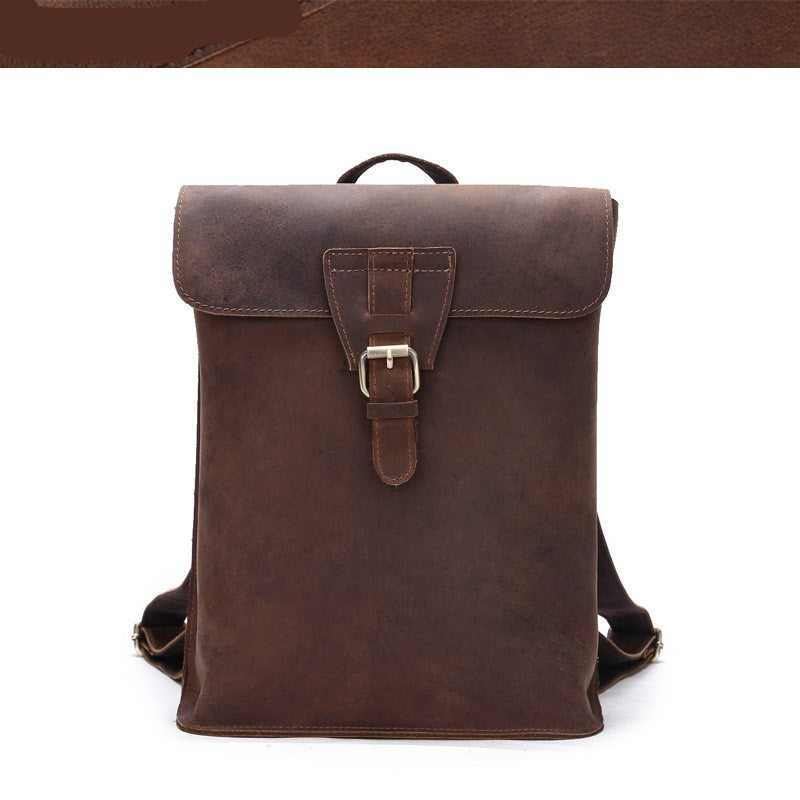 Top layer leather retro backpack