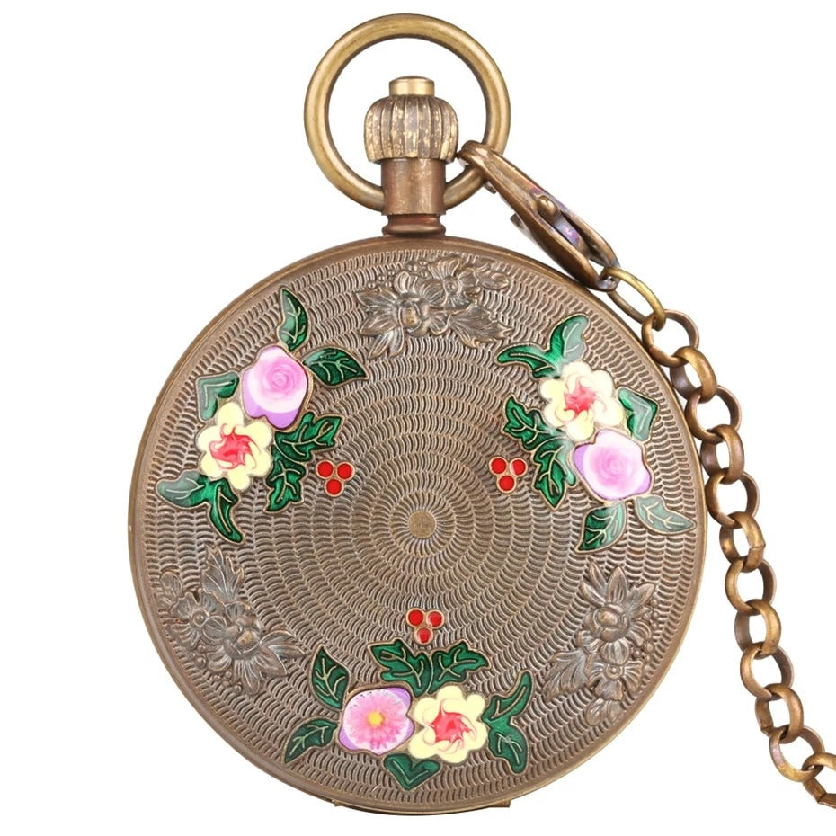 Carved small flower pocket watch