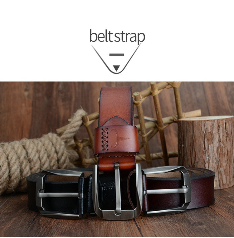 Leather men's pin buckle belt