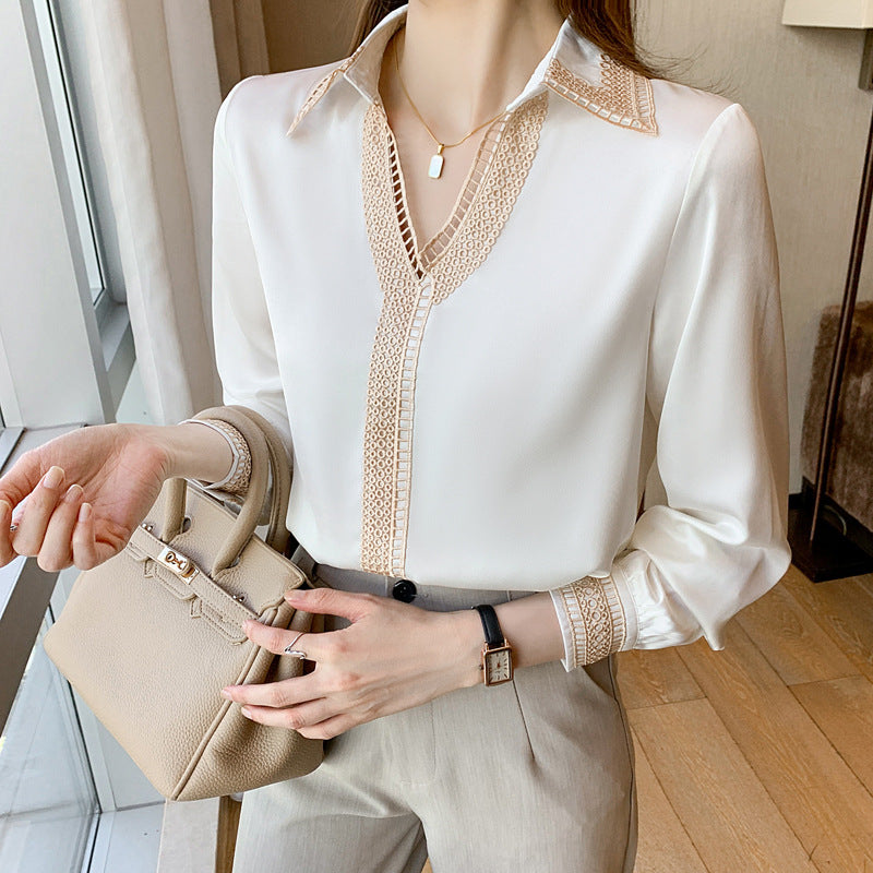 Lapel Commuter Western Chiffon Shirt Top