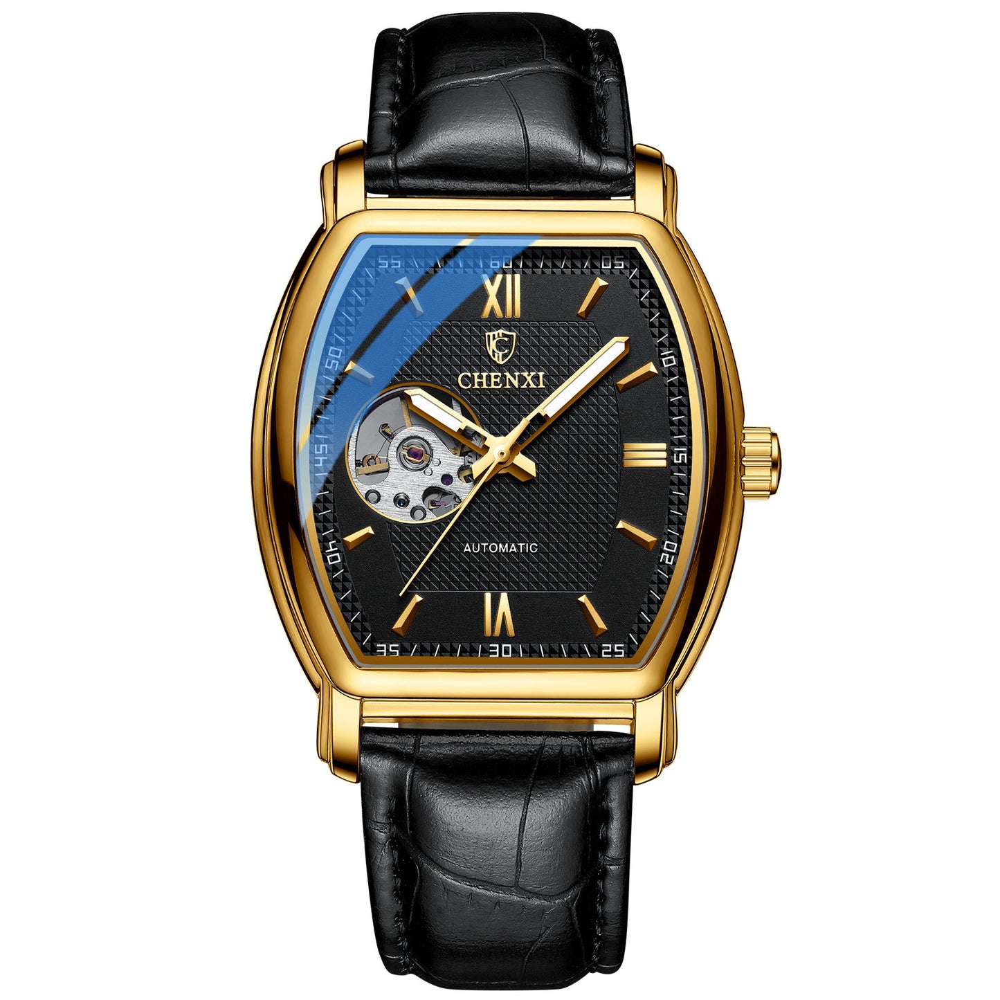 Men's Automatic Fashion Square Let Go Hollow Mechanical Watch