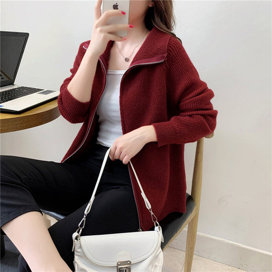 Loose Simple Solid Color Knitted Sweater Jacket Top