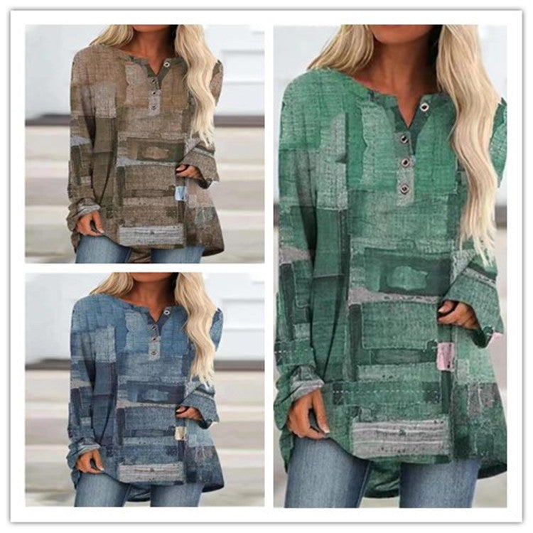 Tube Button Fashion Loose Casual Digital Printing Long Sleeves