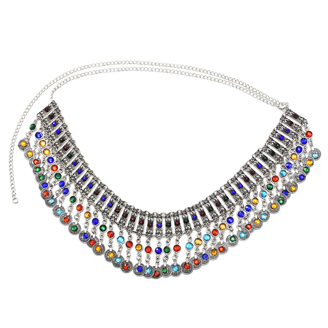 Metal Inlaid Colorful Rhinestone Body Chain