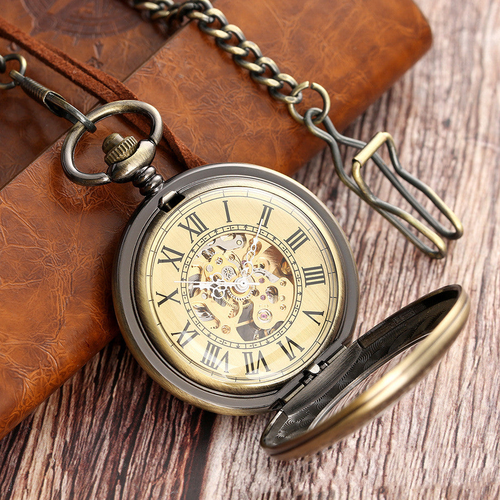 Flip Carved Automatic Engraving Mechanical Pocket Watch