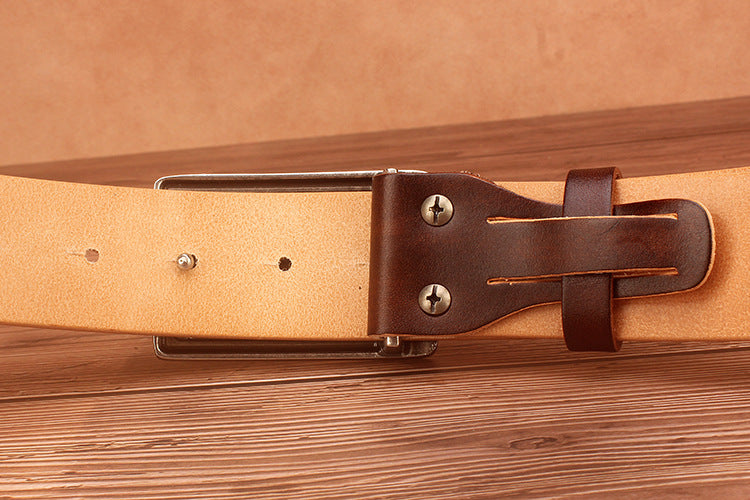 Ethnic Style Carved Leather Belt Head Layer Cowhide Personality Smooth Buckle