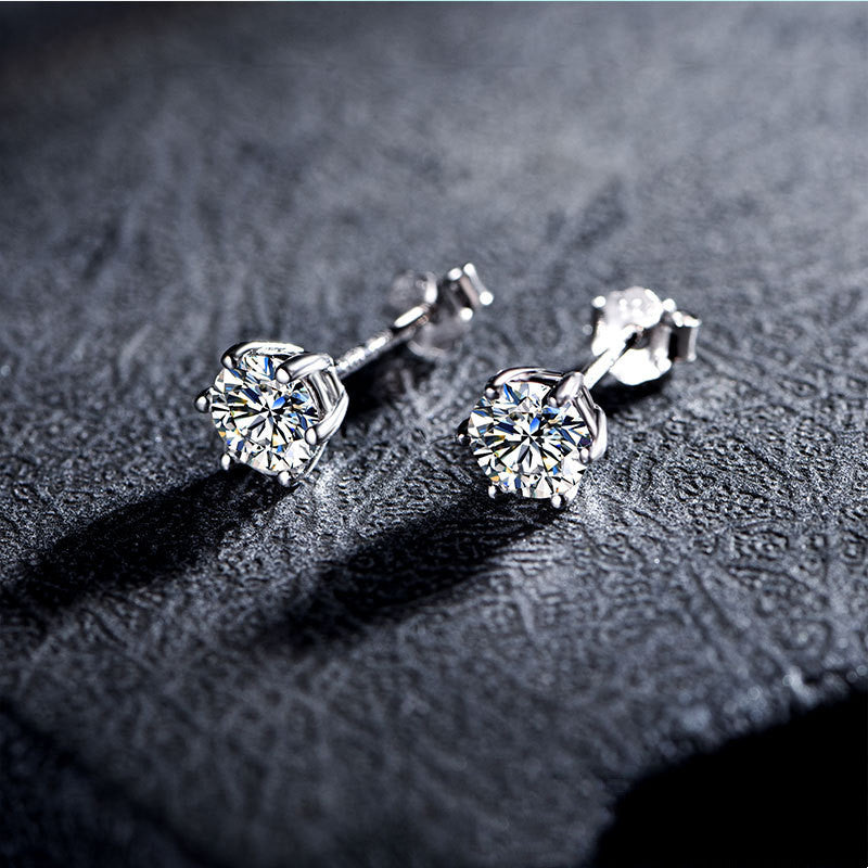 Moissan Diamond Earrings 925 Silver 1 Carat D Color 6 Prongs