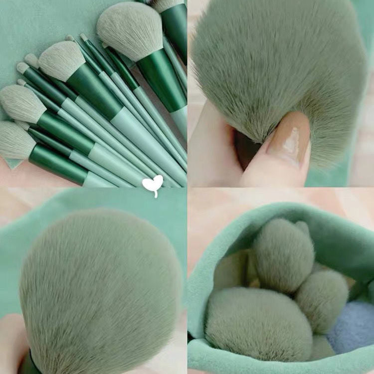 13 PCs Purpleflower Holly Leaf Makeup Brushes Green Beauty Quick-drying Makeup Brush Set