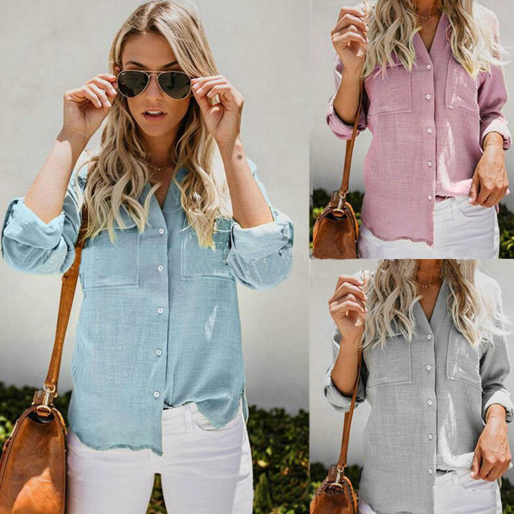 Women's Cotton And Linen Long-Sleeved Shirt Top