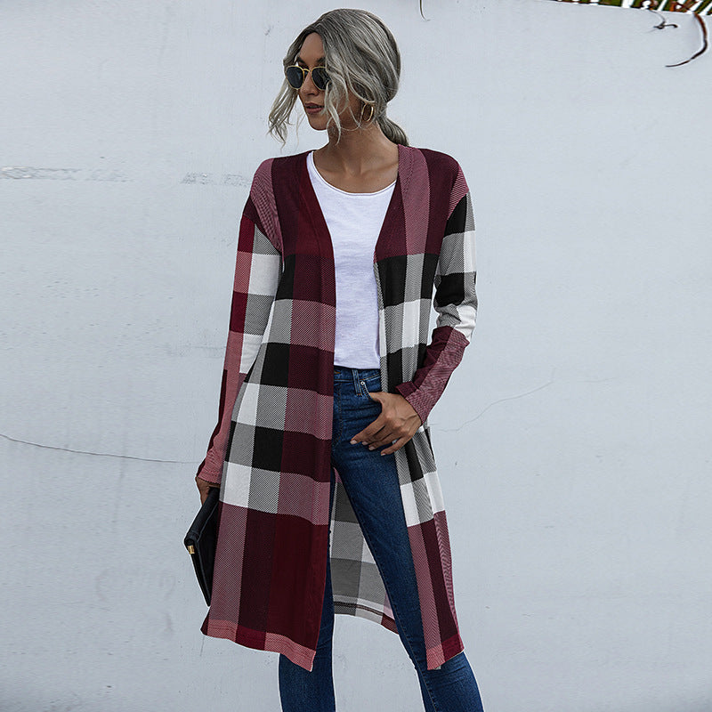 Autumn Plaid Fashion Unbuttoned Straight Cardigan Jacket Women