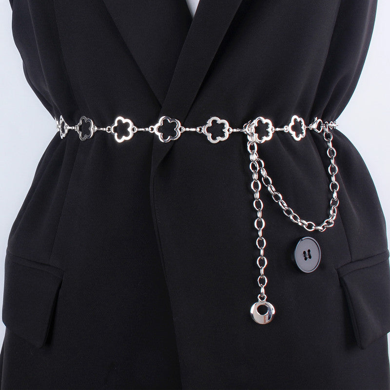 Metal Waist Chain Accessories Flower Thin Belt