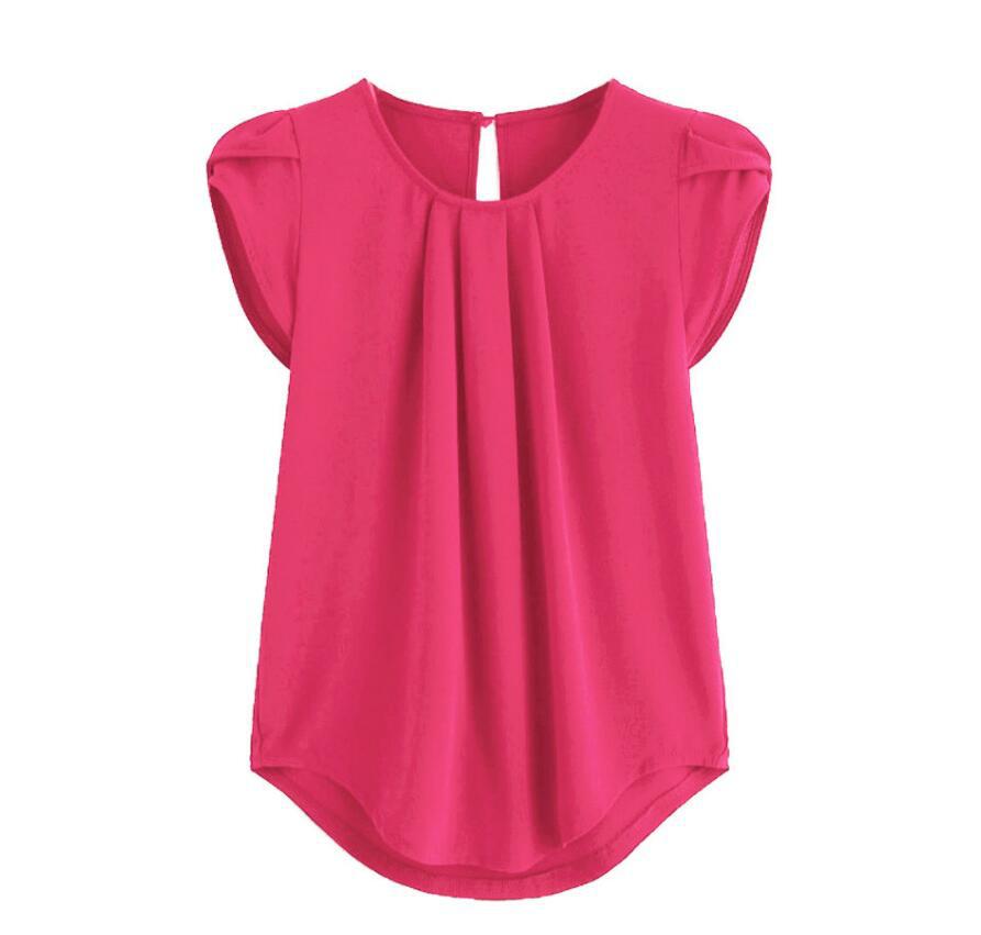 Chiffon Solid Color Short-sleeved Round Neck Casual