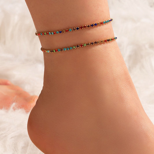 Simple Geometric Full Diamond Multi-layer Anklet