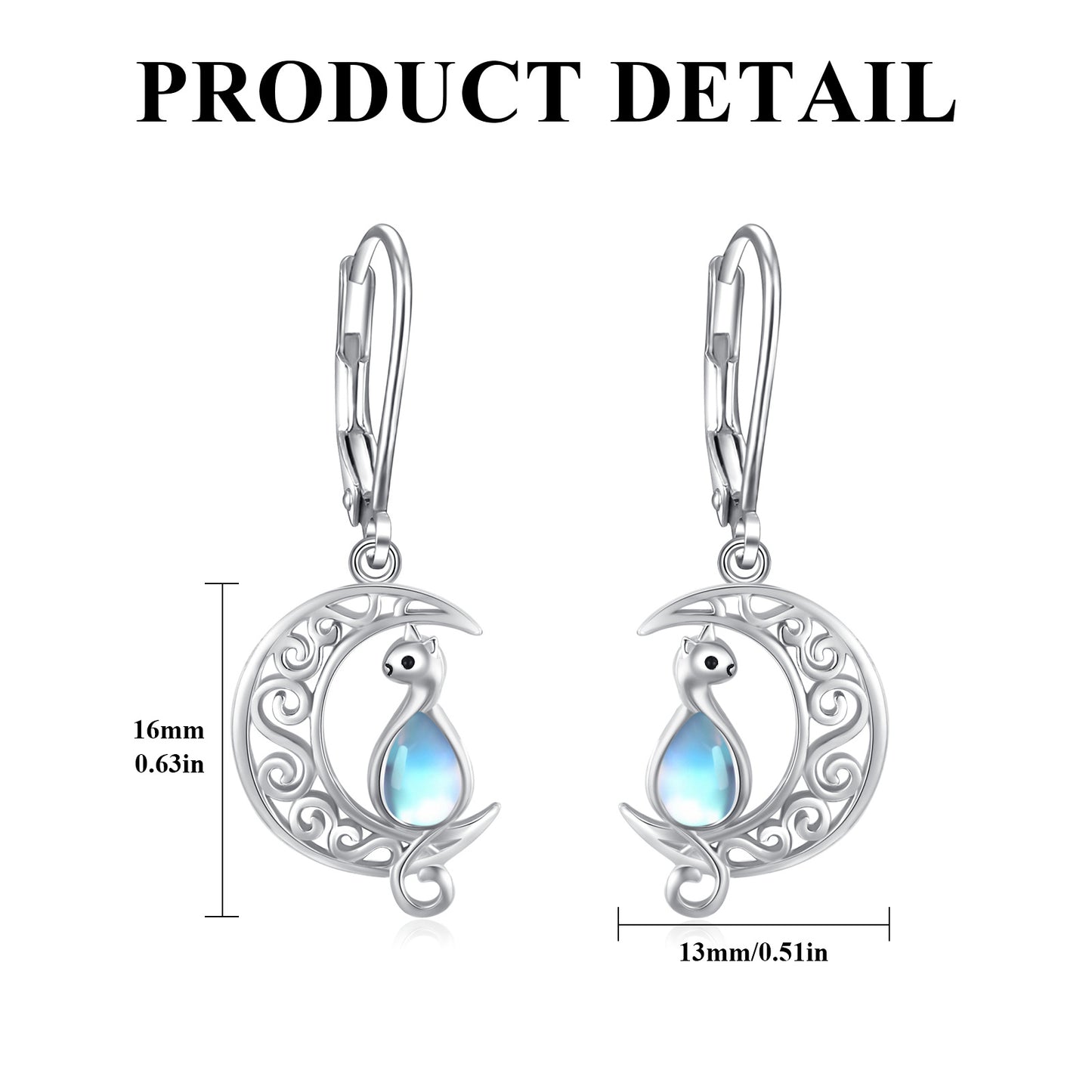 Moon Cat Earrings for Women Hypoallergenic 925 Sterling Silver Crescent Cat Drop Dangle Earrings Moon Cat Hook Earrings for Mom