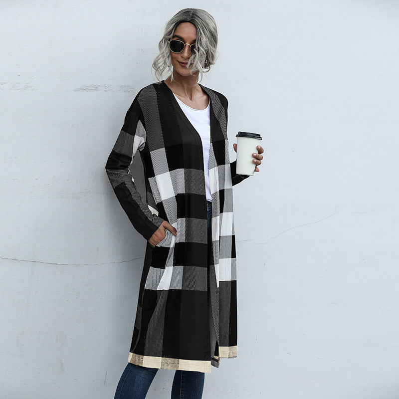 Autumn Plaid Fashion Unbuttoned Straight Cardigan Jacket Women