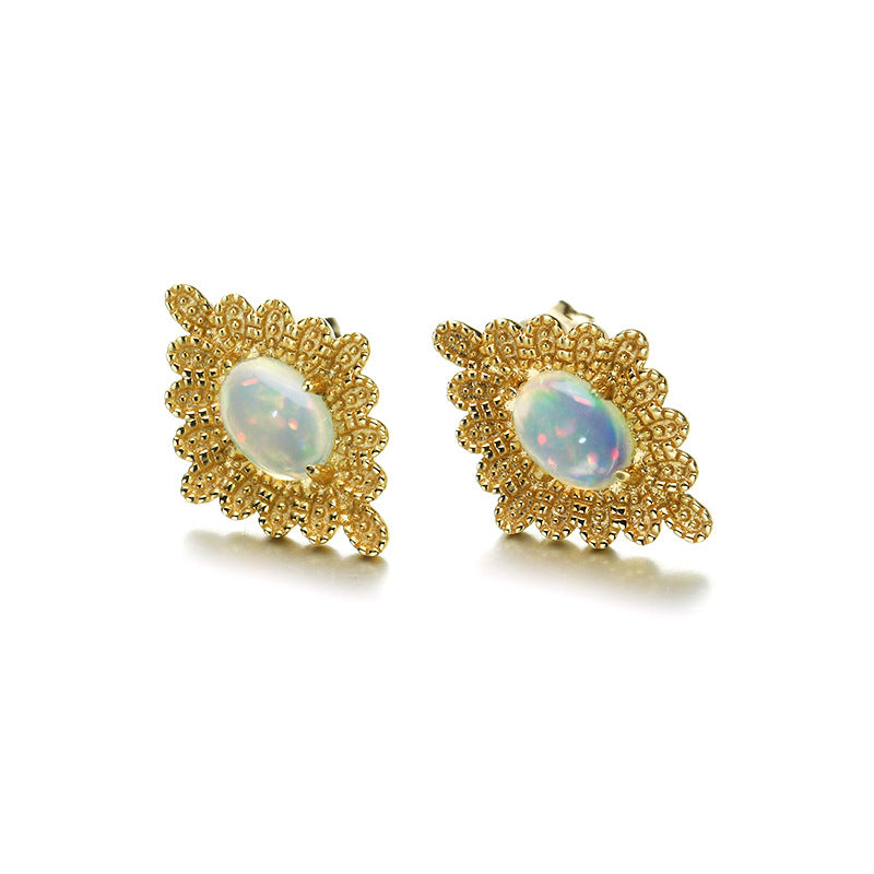 Vintage  Natural Opal Earrings 925 Silver