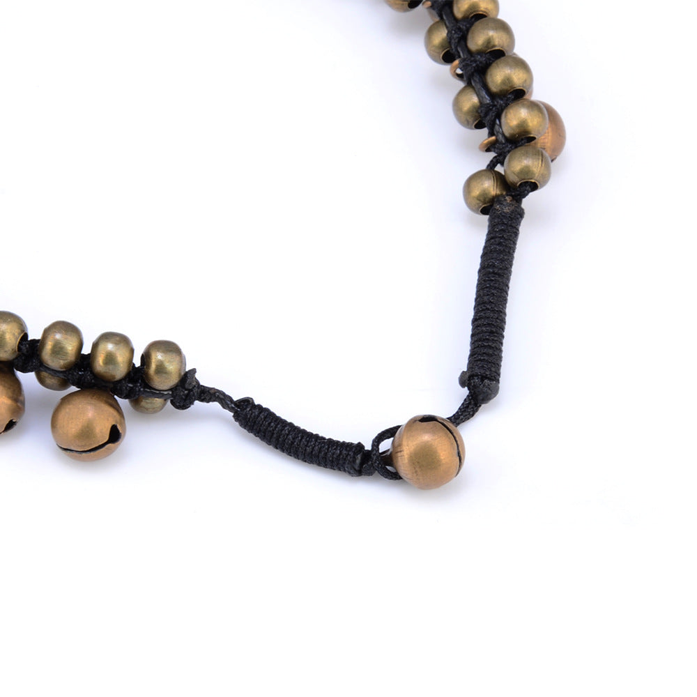 Hand-woven tether bell anklet